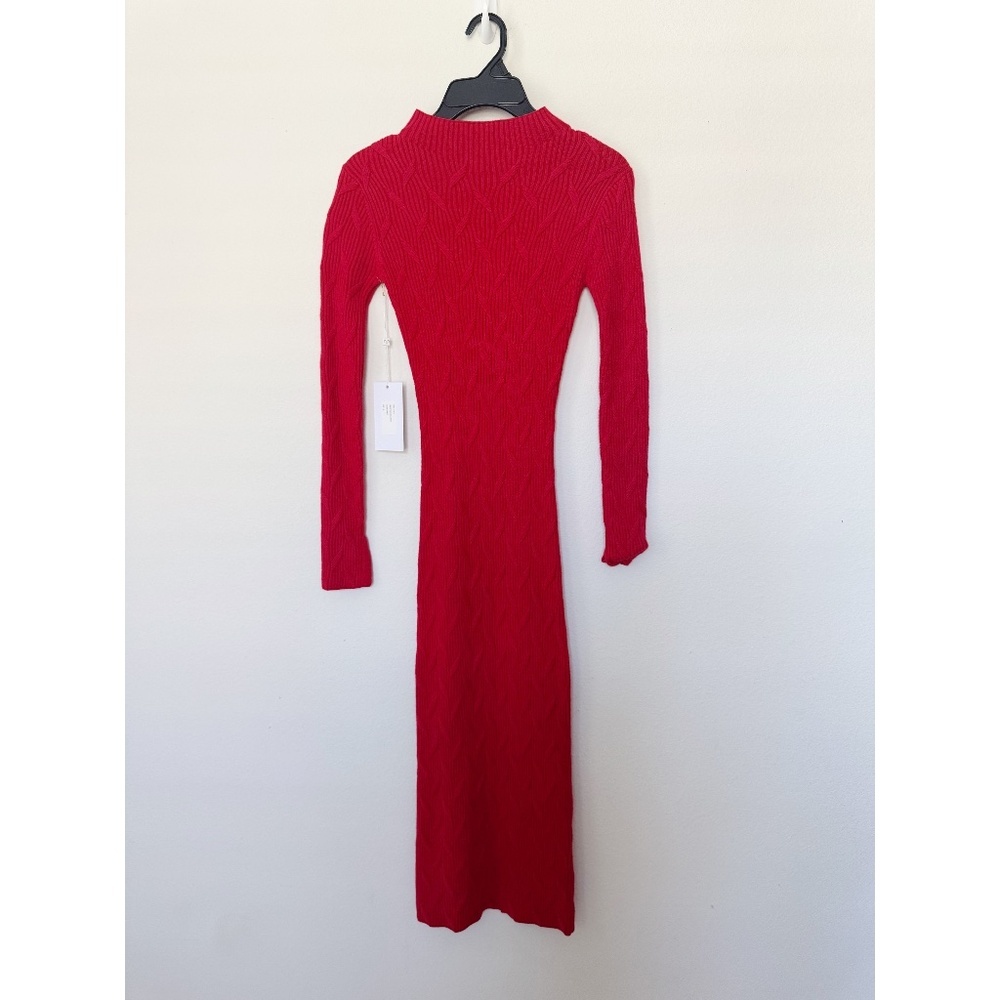 NWT Torn by Ronny Kobo GRACE Cable Knit Long Sleeve Dress Scarlet Red XS - Picture 3 of 8